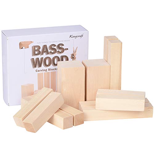 Product Cover KINGCRAFT 12 Pack Basswood Carving Blocks Soft Solid Wooden Whittling Kit for Whittler Starter Kids
