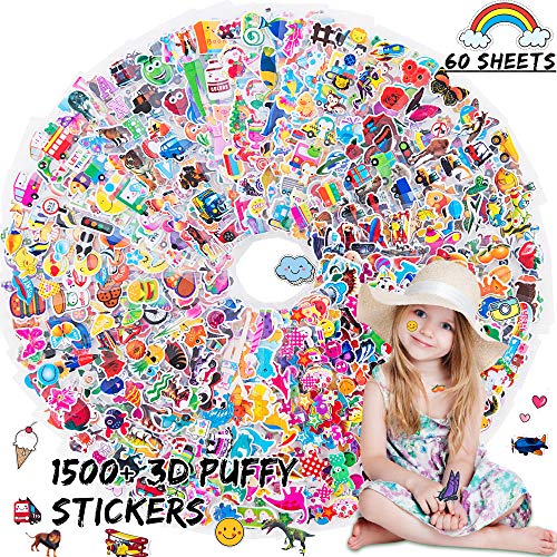 Product Cover HORIECHALY 60 Different Sheets 3D Puffy Stickers,Stickers for Kids,Including Animals,Cars,Smile face,Dinosaur,etc...for Teachers &Kids Craft Scrapbook Reward,etc,.1500+ Stickers.