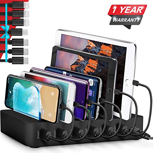 Product Cover Poweroni USB Charging Station Dock - 6-Port - Fast Charge Docking Station for Multiple Devices - Multi Device Charger Organizer - Compatible with Apple iPad iPhone and Android Cell Phone and Tablet