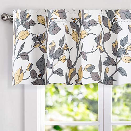 Product Cover DriftAway Ryan Sketch Flower Floral Branch Leaves Lined Thermal Insulated Window Curtain Valance Rod Pocket 52 Inch by 18 Inch Plus 2 Inch Header Yellow Gray 1 Pack