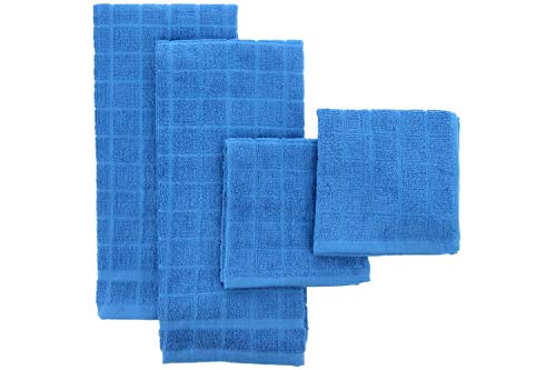Product Cover THE FIREFLY COLLECTION Bamboo Kitchen Towel and Dish Towel Set - 4 Pack Matching Blue Kitchen Towel Set - Ultra Absorbent, Stylish and Practical - Use for Kitchen Wiping, Cleaning and Drying