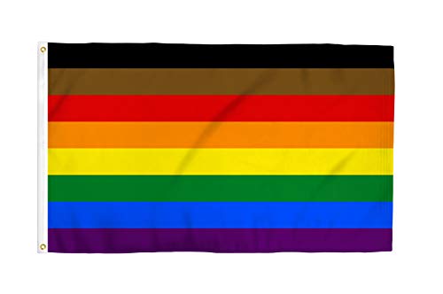 Product Cover Philly Rainbow 3x5 Foot LGBTQ+ Pride Flag - Bold Vibrant Colors, UV Resistant, Golden Brass Grommets, Durable 100 Denier Polyester, Mighty-Locked Stitching - Perfect for Indoor or Outdoor Flying!