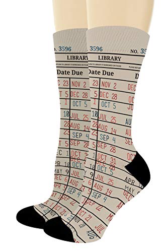 Product Cover Nerdy Gifts Library Card Book Themed Socks Reading Accessories Book Lover Gifts 1-Pair Novelty Crew Socks