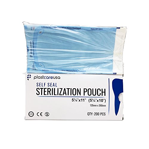 Product Cover 200 5.25 x 10 Self-Sterilization Pouches for Cleaning Tools, Autoclave Sterilizer Bags for Dental Offices, Pouch for Dentist Tools, 200 Pouches, 1 Box of Paper Blue Film
