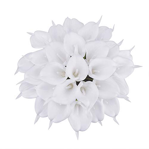 Product Cover Bomarolan Calla Lily Artificial Flowers Real Touch Bridal Wedding Bouquet Latexs for Birthday Party Home Décor Pack of 24 (White)