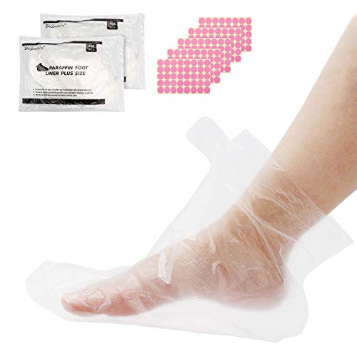 Product Cover 200pcs Paraffin Wax Liners for Feet, Larger Thicker Thermal Therapy Plastic Socks Liners, Paraffin Spa Therabath Foot Protectors with 200 Stickers for Closure, Foot Bags for Paraffin Wax Machine