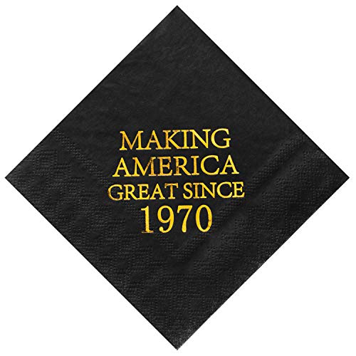 Product Cover Crisky 50th Birthday Disposabel Napkins Black and Gold Dessert Beverage Cocktail Cake Napkins 50th Birthday Decoration Party Supplies, Making America Great Since 1970, 50 Pack 4.9