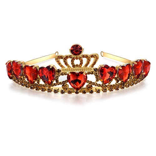 Product Cover Vinjewelry Evie Descendants 2 Crown Red Heart Tiara Evie Costume Gold Tiara Christmas Halloween for Kids