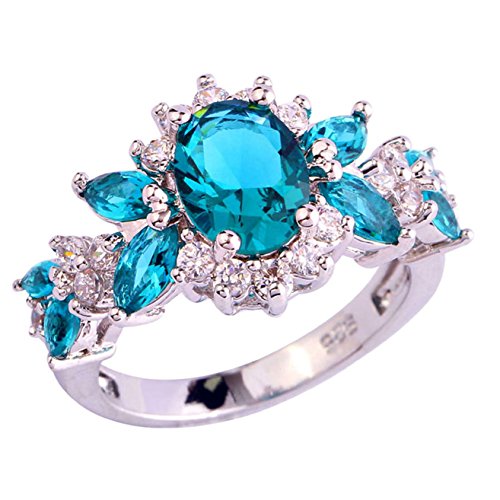 Product Cover Emsione 925 Sterling Silver Plated Created Sapphire Quartz&Topaz Cluster Women Band Ring