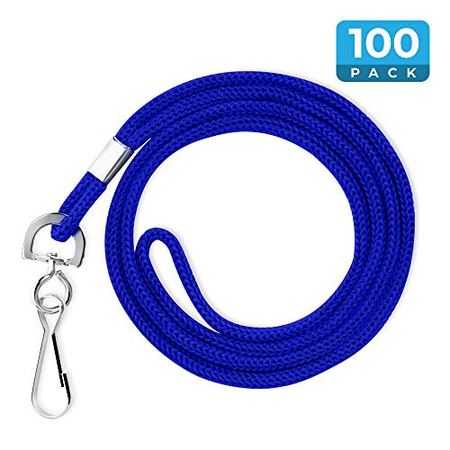 Product Cover Mata1 Lanyards (100 Pack, Blue), Economy ID Lanyards Bulk, Business Card Lanyards, ID Card Holder Lanyards for Employees and Students, Round 36