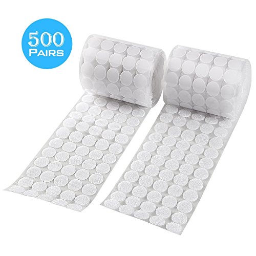 Product Cover 1000pcs Hook and Loop Dots 3/4 in Diameter Sticky Back Coins Heavy Duty Self Adhesive Dot Tapes for School Classroom(White)
