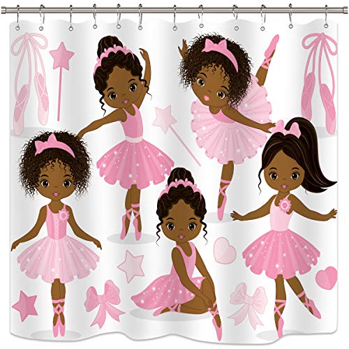 Product Cover Riyidecor Pink Ballet Shower Curtain Cute Girl Ballerina Dancer Skirt Gymnastic Kid Nursery Bathroom Child Fabric Waterproof for Bathtub 72x72 Inch Include 12 Pack Plastic Shower Hooks