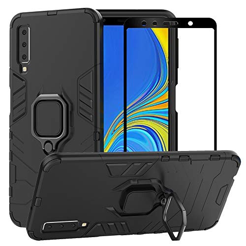 Product Cover BestAlice for Samsung Galaxy A7 2018 / A750 Case, Hybrid Heavy Duty Protection Shockproof Defender Kickstand Armor Case Cover Tempered Glass Screen Protector，Black
