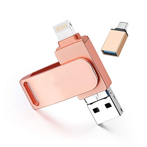 Product Cover iOS USB Flash Drive 128GB - USB 3.0 Zinc Alloy Memory Stick External Storage Compatible iPhone/PC/iPad/Android More Devices USB Port (Pink)