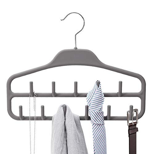 Product Cover Belt Hanger Rack Holder, Sturdy Belt Organizer with 360 Degree Swivel, 11 Large Belt Hooks for Closet, Non Slip Rubberized Belt Storage, Gray