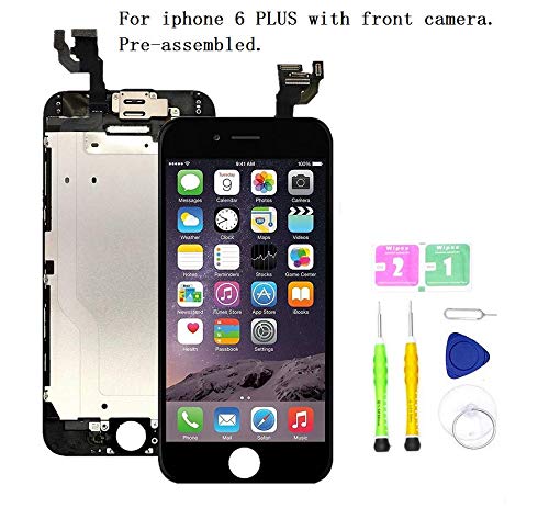 Product Cover Screen Compatible with iPhone 6 Plus Full Assembly - LCD Touch Display Digitizer with Ear Speaker, Sensors and Front Camera, Fit Compatible with All iPhone 6 Plus (Black)