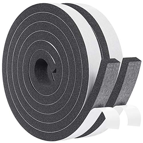 Product Cover Door Insulation and Soundproofing Tape 2 Rolls 3/4 Inch Wide X 3/8 Inch Thick, Foam Draft Gasket Tape 10mm Thick and Black, Total 13 Feet Long (2 X 6.5 Ft Each)