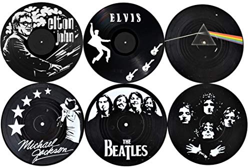 Product Cover Our Casa Coasters For Drinks | Home Decor Music Coaster (6-Piece Set) With Vinyl Record Design | Gift For New Home, Housewarming, Indoor, Living Room Decoration | Black And White Design