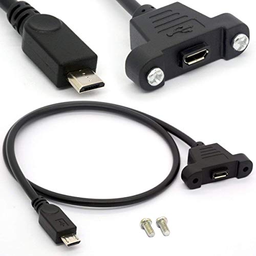 Product Cover Micro B Male to Female Cable, Screw Panel Mount Micro USB Cable Extension Cord for Raspberry Pi, Arduino, Feather - 50cm (Micro Male to Female)