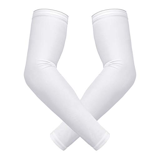 Product Cover HDE Arm Compression Sleeves for Kids Basketball Shooting Sleeve - Youth Sports Football Baseball Softball (White, Youth Large)