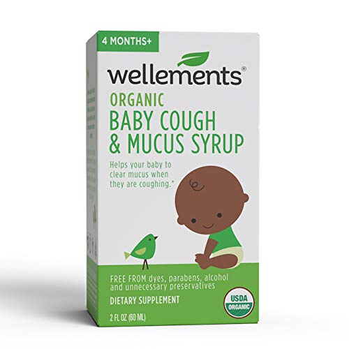 Product Cover Wellements Organic Baby Cough & Mucus Syrup, 2 Fl Oz, Wild Cherry Bark, Slippery Elm, Agave, Free from Dyes, Parabens, Preservatives