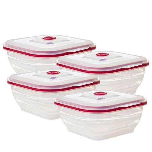 Product Cover Collapse-it Silicone Food Storage Containers - BPA Free Airtight Silicone Lids, 4 Piece Variety Set of 4-Cup Collapsible Lunch Box Containers - Oven, Microwave, Freezer Safe with Bonus eBook