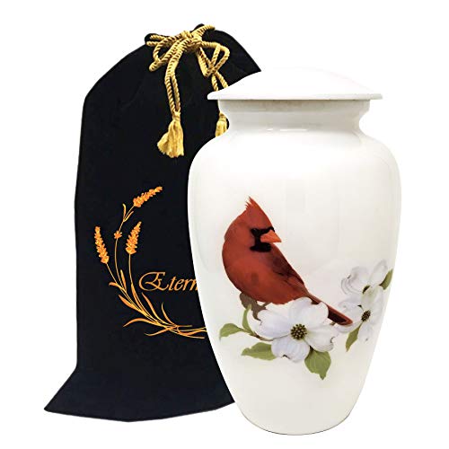 Product Cover LiveUrns Cremation Urn for Adult Ashes - Cardinal Bird Cremation Urns for Human Ashes - Large Metal Hand Painted Burial and Funeral Cremation Urn, Memorial Urn for Human Ashes - Red Solid Metal Urn