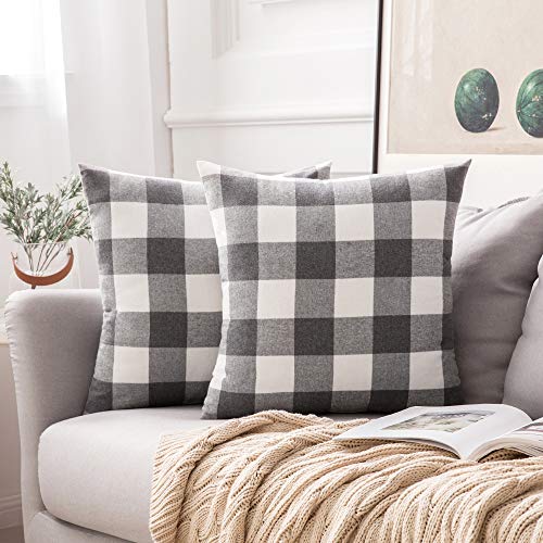 Product Cover MIULEE Pack of 2 Classic Retro Checkers Plaids Cotton Linen Soft Soild Square Throw Pillow Covers Home Decor Design Cushion Case for Sofa Bedroom Car 20 x 20 Inch 50 x 50 cm