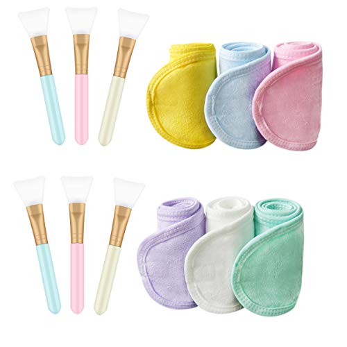 Product Cover 6 Silicone Face Mask Brushes Facial Mud Applicator Clay Tools and 6 Spa Facial Headband Terry Cloth for Charcoal Mixed Mask Soft