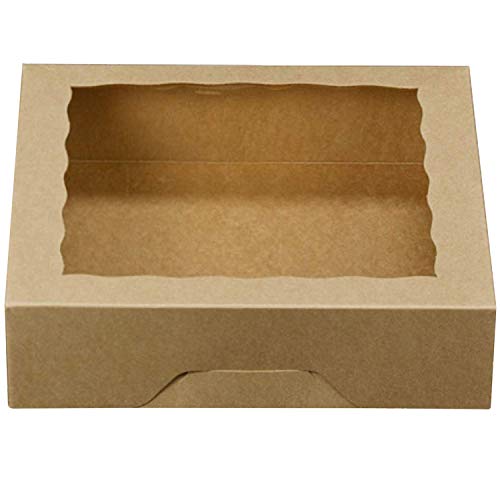 Product Cover ONE MORE 10inch Natural Kraft Bakery Pie Boxes With PVC Windows,Large Cookie box 10x10x2.5inch 12 of Pack (Brown,12)