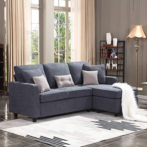 Product Cover HONBAY Convertible Sectional Sofa Couch, L-Shaped Couch with Modern Linen Fabric for Small Space Dark Grey