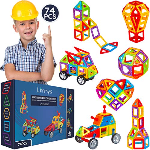 Product Cover Limmys Magnetic Building Blocks - Unique Travel Series Construction Toys for Boys and Girls - STEM Educational Toy - Includes 74 Pieces and an Idea Book