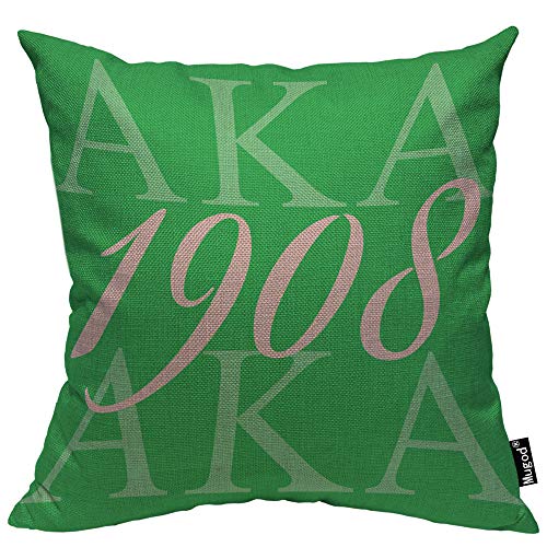 Product Cover Mugod AKA 1908 Throw Pillow Also Known As Abbreviation Hip Hop Style Pink Green White Cotton Linen Square Cushion Cover Standard Pillowcase 18x18 Inch for Home Decorative Bedroom/Living Room/Car