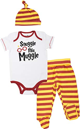Product Cover Harry Potter Baby Boys' Layette Clothing Set Bodysuit Pants with Footies & Hat (3-6 Months) White