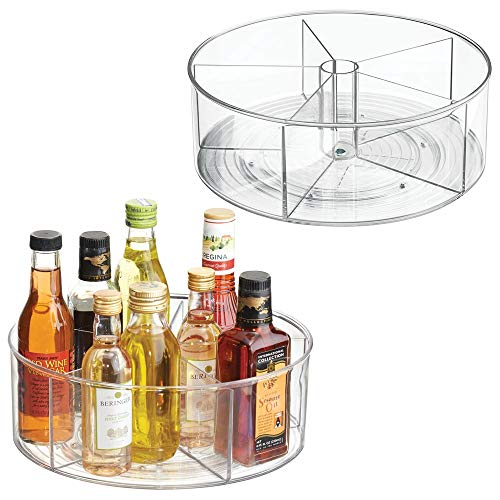 Product Cover mDesign Deep Lazy Susan Turntable Storage Food Bin Container - Divided Spinning Organizer - 5 Sections - for Kitchen Cabinets, Pantry, Refrigerator, Countertops - BPA Free, 2 Pack - Clear