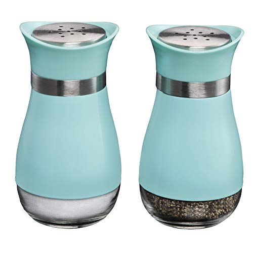 Product Cover MITBAK Salt and Pepper Shakers (2-Pc. Set) Elegant w/Clear Glass Bottom | Compact Cooking, Kitchen and Dining Room Use | Classic, Refillable Design (Blue)