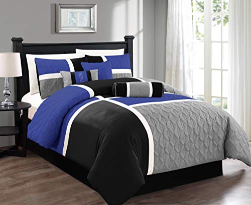 Product Cover Chezmoi Collection Upland 7-Piece Quilted Patchwork Comforter Set, Gray/Blue/Black, King