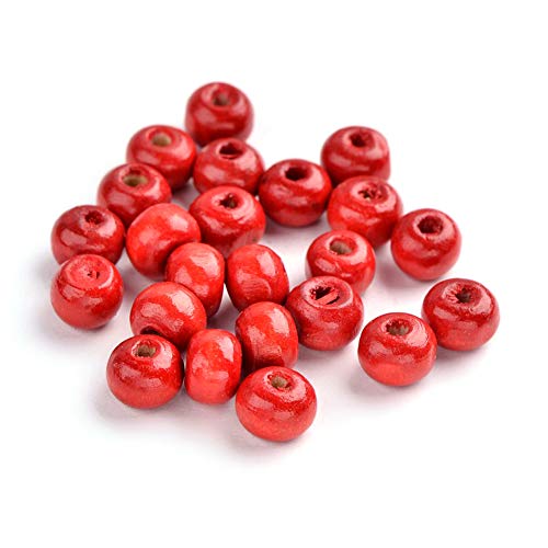 Product Cover Kissitty 200Pcs Red Wood Ball Beads 7x6mm Lead Free Dyed Wooden Spacer Loose Beads for DIY Jewelry Craft Making