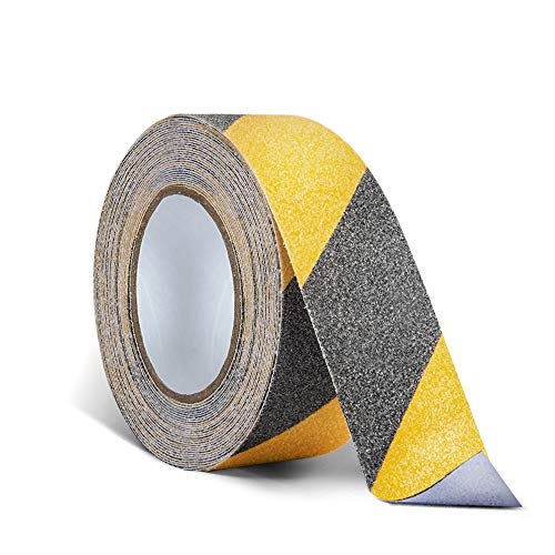 Product Cover 2 Inch X 32.8ft Non Slip Safety Grip Tape for Stairs Steps Non Skid Tread High Traction Friction/Strong Grip Abrasive Adhesive Hazard Caution Tape- Black/Yellow