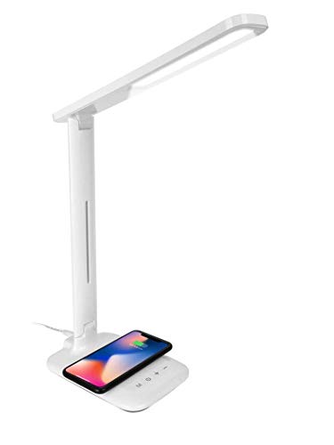 Product Cover LED Desk Lamp with 10W Fast Qi Wireless Chargeing Compatible with iPhone Samsung Galaxy Phones/Note, Dimmable Reading Table Lamp Touch Control, 3 Color Modes with USB Charging Port
