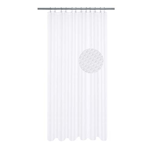 Product Cover XLong Fabric Shower Curtain with 96 inch Height, Waffle Weave, Hotel Collection, 230 GSM Heavyweight, Water Repellent, Machine Washable, White Pique Pattern Decorative Bathroom Curtain