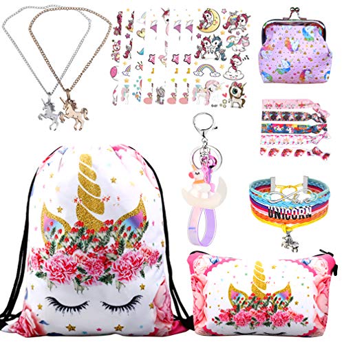 Product Cover RLGPBON Unicorn Gifts for Girl Drawstring Backpack/Makeup Bag/Unicorn Pendant Necklace/Bracelet/Hair Ties