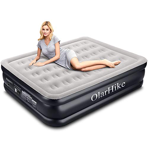 Product Cover OlarHike Queen Air Mattress with Built-in Pump for Guests, Inflatable Double High Elevated Airbed with Comfortable Top, Raised 18