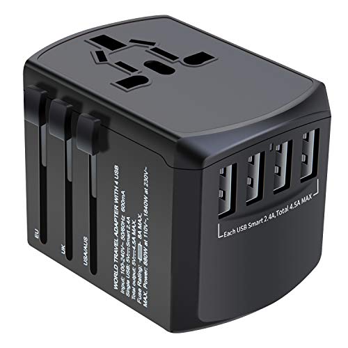 Product Cover Travel Adapter, Universal Plug Adapter for Worldwide Travel, International Power Adapter, Plug Converter with 4 USB Ports, All in One Wall Charger AC Socket for European UK AUS Asia Cell Phone Laptop