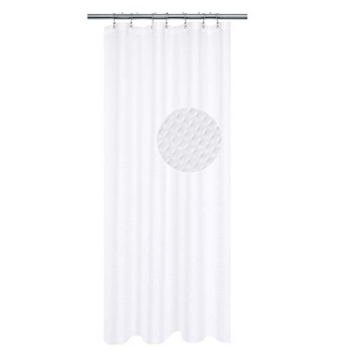 Product Cover Small Stall Shower Curtain Fabric 42 inch Wide, Waffle Weave, Hotel Collection, 230 GSM Heavyweight, Water Repellent, Machine Washable, White Pique Pattern Decorative Bathroom Curtain