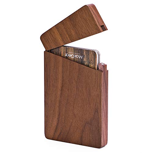 Product Cover MaxGear Business Card Holder Wood Business Card Holders, Business Card Case Name Card Holder for Men Pocket Card Holder with Magnetic Closure, Walnut
