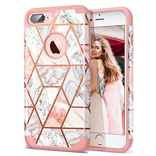 Product Cover iPhone 8 Plus Case, iPhone 7 Plus Case, Fingic Rose Gold Marble Design Shiny Glitter Bumper Hybrid Hard PC Soft Rubber Anti-Scratch Shockproof Protective Case Cover for Apple iPhone 8 Plus 7 Plus 5.5