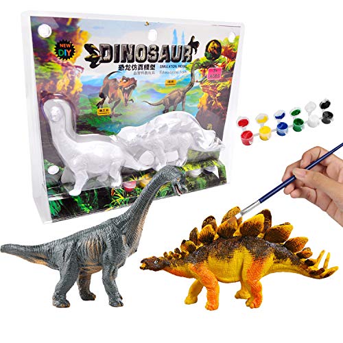 Product Cover AINOLWAY 3D Painting Dinosaurs for Kids DIY Graffiti Toys - Decorate Your Own 2 Solid-Resin Dinosaur Arts Crafts ( B)