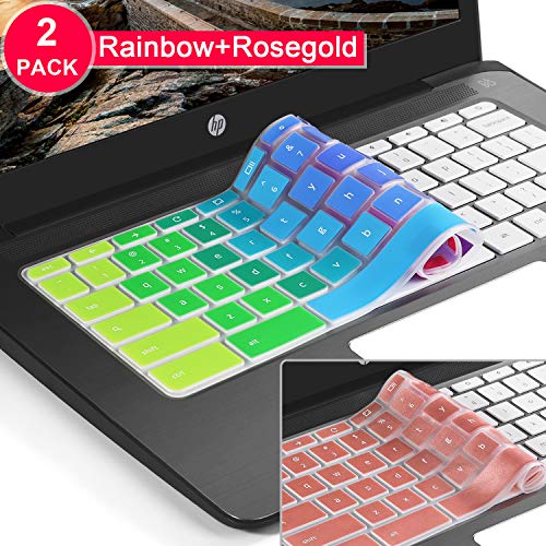 Product Cover [2Pcs] Keyboard Cover Skin for hp chromebook 14,hp 14 inch Touch-Screen Chromebook Keyboard Cover,hp Chromebook 14-ak,14-ca Series,hp Chromebook 14 G2 G3 G4 G5 Series(Rainbow+Rosegold)