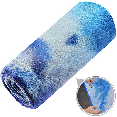 Product Cover Ewedoos Yoga Towel with Anchor Fit Corners, 100% Microfiber Non Slip Yoga Towel, Super Soft, Sweat Absorbent, Ideal for Hot Yoga, Pilates and Workout. (Blue Dye, 72